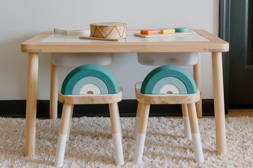 wooden children toy on white mat